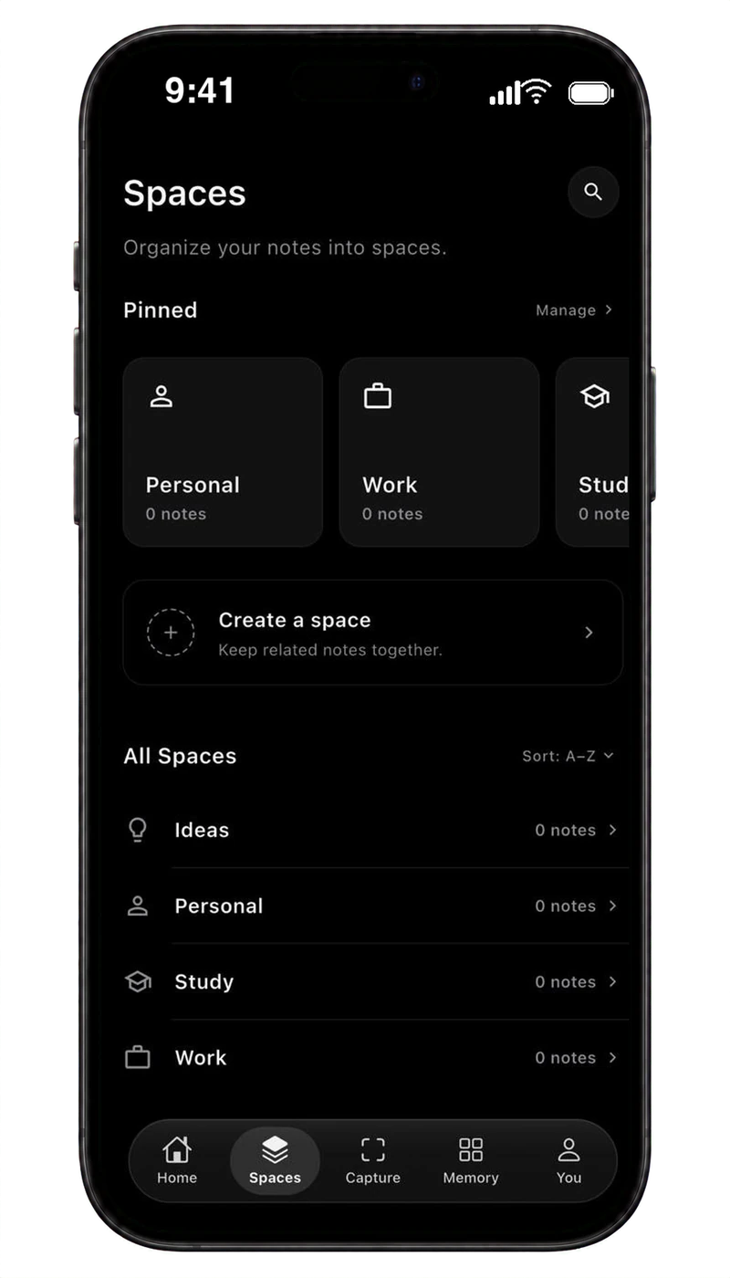 Infinote Spaces with pinned spaces and Create a space